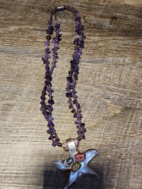 Amethyst Purple Beaded Starfish Pendant Necklace